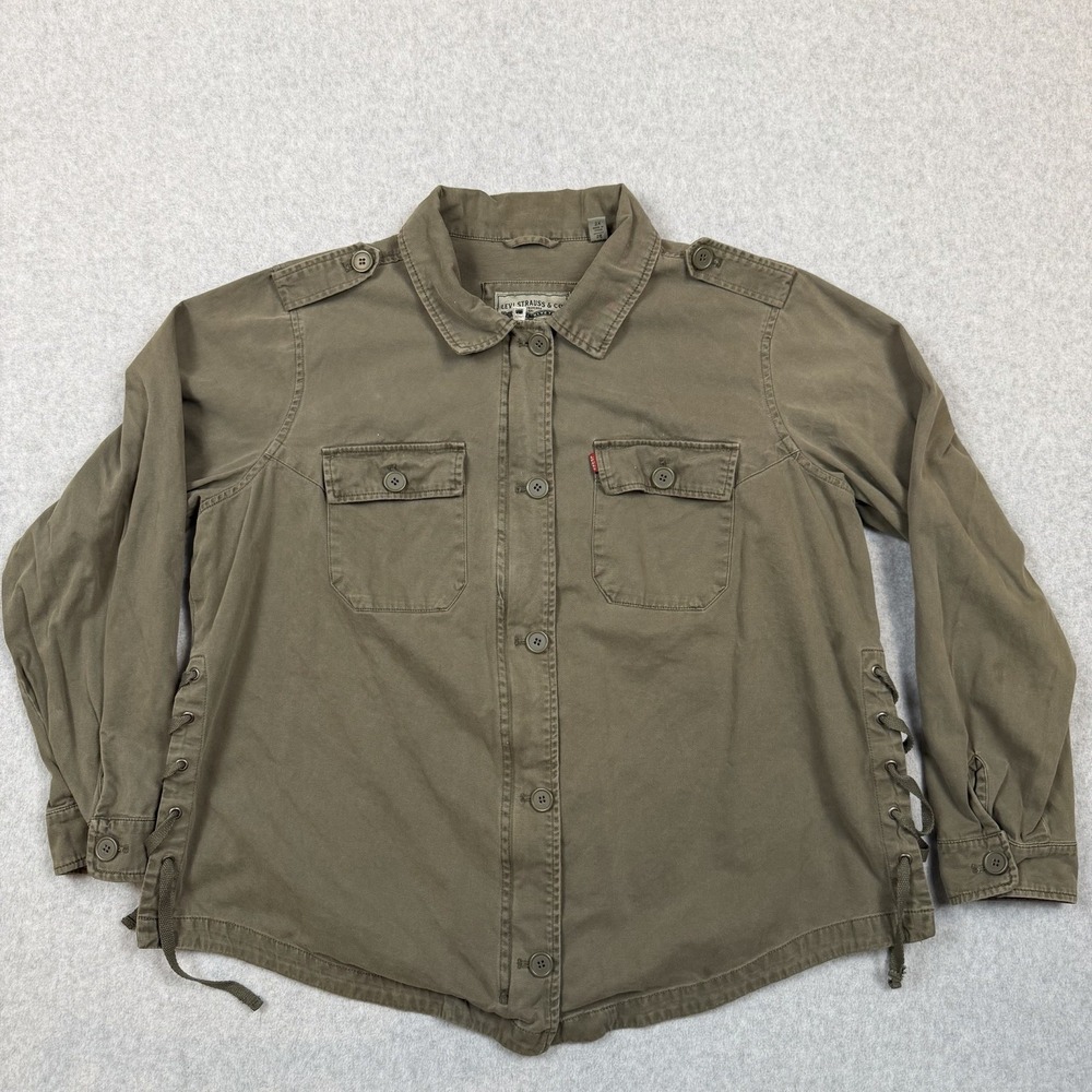 Levi's Women's Side Lace Up Utility Shirt Jacket Green Military Shacket 2X